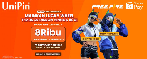Desember – Top up Diamonds Free Fire Cashback 8Ribu Koin Shopee & Mainkan Lucky Wheels Dapatkan Diskon Hingga 90%